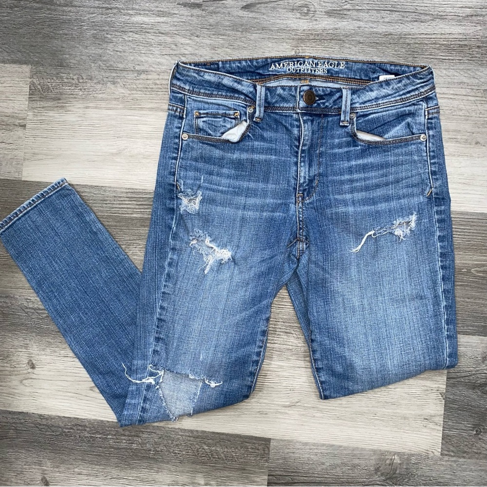 American Eagle Outfitters Womens Distressed Blue Skinny Jeans